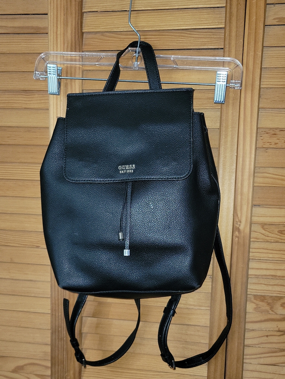Guess Black Pepple Faux Leather Adjustable Strap Backpack